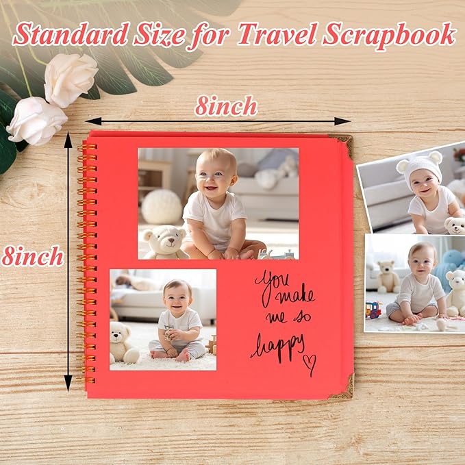 Joyberg Scrapbook 80 Pages, Scrapbooking Supplies 8 x 8 In, Scrapbook Album Suitable for Album Memory Book Wedding, Anniversary Family, DIY Craft Projects (Red)