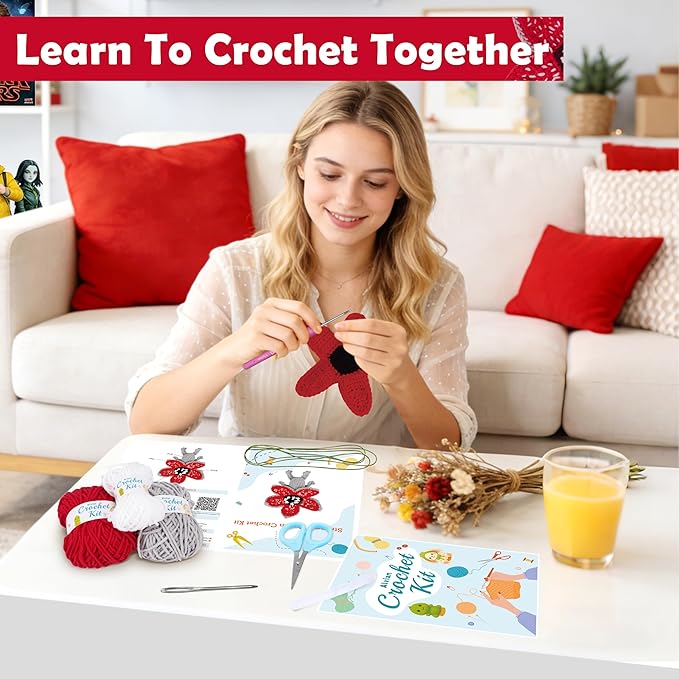Alvian Monster Crochet Kit for Beginners – Amigurumi Demogorgon-Inspired Keyring DIY Craft with Step-by-Step Video Tutorial All-in-One Crochet Starter Kit with Yarn & Tools