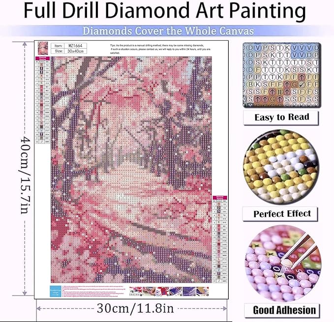 mrpwnle Diamond Art Kits for Adults, Cherry Blossom Forest Diamond Painting Kits for Adults Beginners, DIY 5D Full Round Drill Gem Art Diamonds Kit for Gift Home Wall Decor 12 X 16Inch