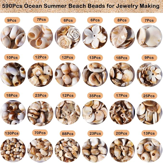 Ocean Beads for Bracelets Making, 24-Grid Imitation Boho Ocean Beach Shell Bead Charms Starfish Beads Summer Sea Dangle Pendant for Jewelry Making Necklace Earring Bracelet Anklet DIY Craft