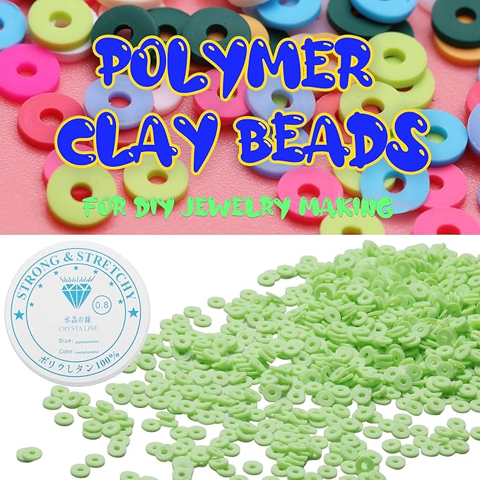 4000 Pcs Clay Beads for Bracelets Making, Polymer Spacer Flat DIY for Jewelry Necklace Earring Making Kit, Preppy Aesthetic Heishi Heshie Thin Disk Beads Assortments Set 4 6 8MM (GR-6-09, 6MM)