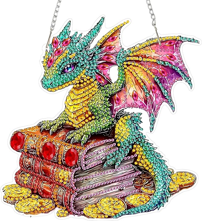 SENQAO Dragon Hanging Diamond Art Painting Kits for Adults Beginners, 5D Special Shape Diamond Art Kits, Dragon Crystal Rhinestones Diamond Gem Art Painting for Home Garden Wall Decor