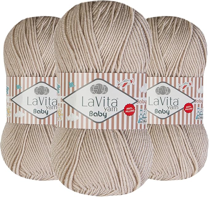 LaVita Baby Premium Anti-Pill Acrylic Yarn - 820 Yards, 3 x 3.5 oz - Warm, Airy Fiber with Silky Texture - Oeko-TEX Certified, Durable, Lightweight, Long-Lasting, Solid Pastel Colors - 3 Skeins Pack