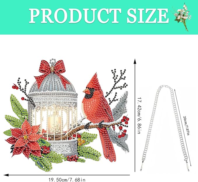 Auremi Christmas Diamond Art Pendant Kits,5D Cardinal Diamond Art Diamond Painting Hanging Kits,DIY Special Shaped Diamonds Painting Suncatcher Pendant Kit for Adults for Gift Wall Home Decor