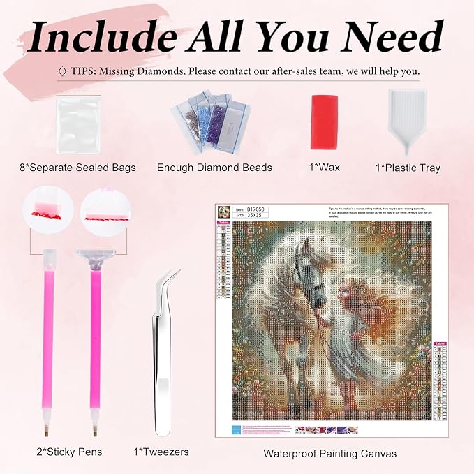 Yezavesu Diamond Art Kits for Adults, Horse Diamond Painting Kit for Beginners, 5D DIY Round Full Drill Painting with Gem Art Craft Kits for Home Wall Decor 14x14 Inch