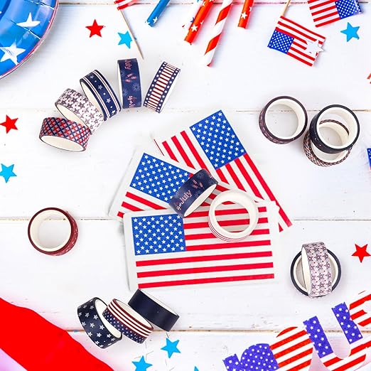 Independence Day Decorative Tape Set 20 Rolls 4th of July Washi Tape Patriotic Stripes Washi Masking Tape for Holiday Kids DIY Art Crafts Notebook Scrapbooking & Stamping Supplies