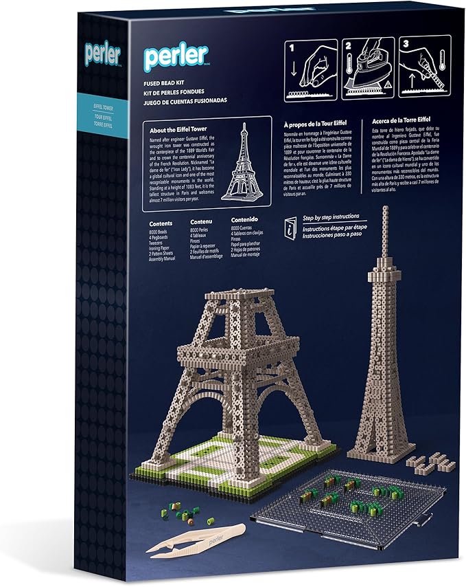 Perler 80-57243 Eiffel Tower 3D Fused Bead Craft Activity Kit, 4" W x 17.5" H, Multicolor, 8009 Pieces