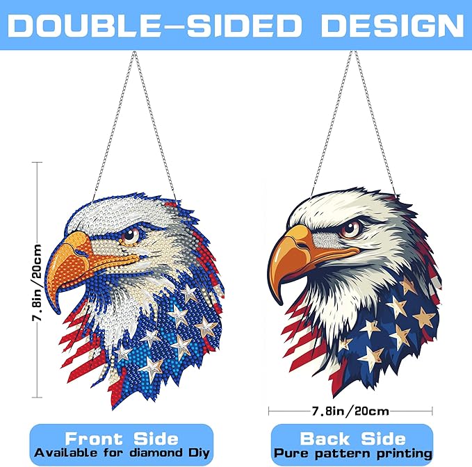 VAIIEYO Eagle Diamond Painting Hanging,Diamond Painting Suncatchers Double Side Window Hanging Kit with Chain, 7.5x7.5 inch Crystal Pendant Art Craft for Gift Home Wall Front Door Decoration-1