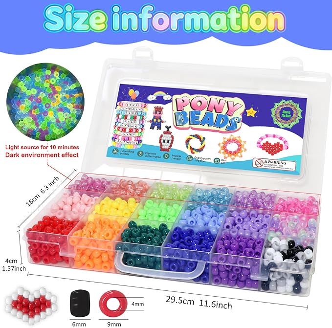 2400Pcs Glow in The Dark Pony Beads Bulk,20 Colors Rainbow Kandi Bead for Hair Braiding Friendship Bracelet Making Kandi Jewelry Key Chains DIY Crafts Chirstmas Gifts (2400PCS(20Color))