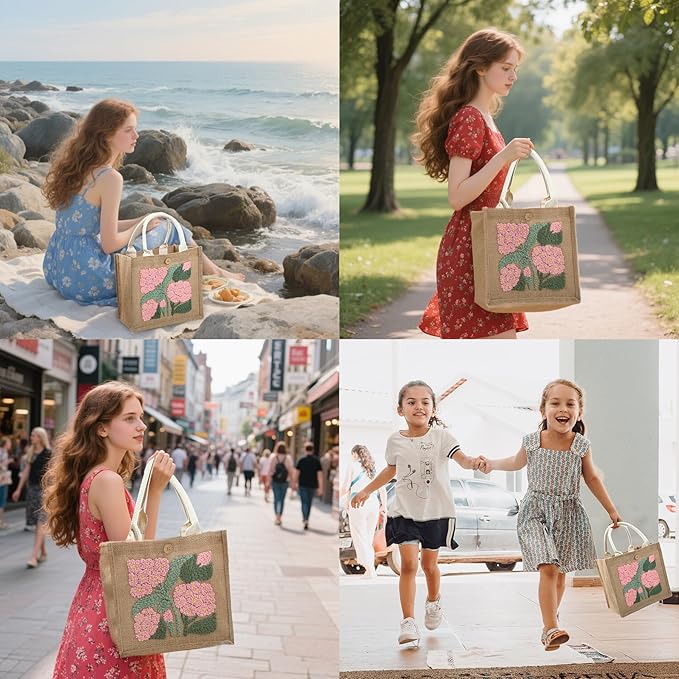 ERNTRNL Punch Needle Tote Bag Kit for Adults Beginner - DIY Punch Needle Embroidery Tote Bag Set, Punch Stitching Bags Kit with Instructions & Video Tutorial,Unique Pattern,Tools (Pink-Green)