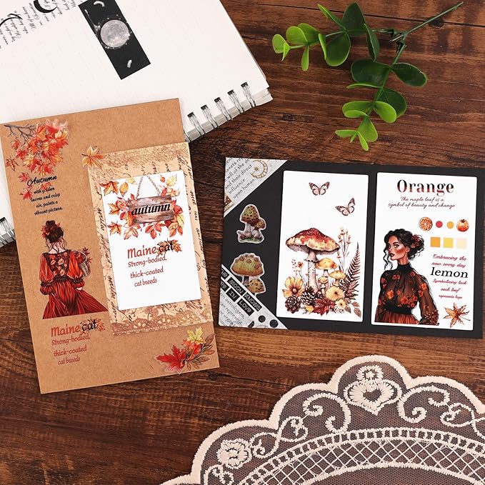 Dizdkizd Pre-Cut PET Washi Tape Set, 4 Rolls of Cute Pet Flower Mushroom Washi Tape Stickers for Scrapbooks, Bullet Journals, Collages, Planners, Autumn Vibes
