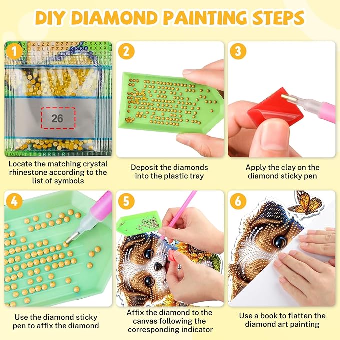 Bowetile Dog Diamond Art Hanging Kits for Adults, 5D Special Shape Diamond Painting Sunflowers Pendant Kits, Animal Gem Art Suncatchers Painting Window Ornament for Home Garden Wall Decor