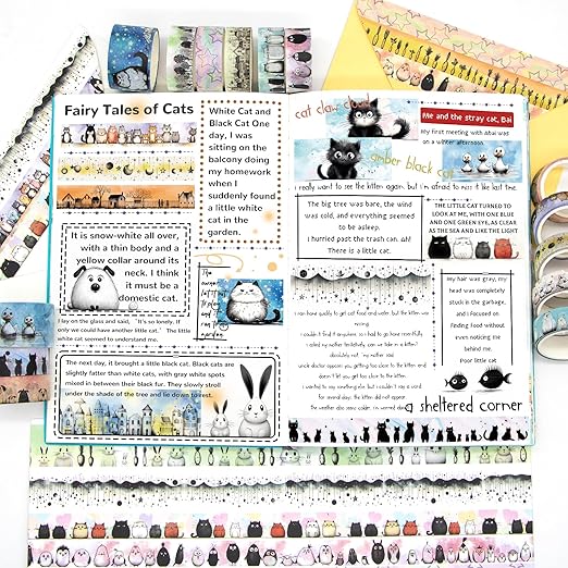 Kawaii Washi Tape Set - 24 Rolls Cute Animals Aesthetic Decorative Washi Tape for Scrapbooking Supplies, Bullet Journal Supplies, Junk Journal, Kids Art Craft Tape