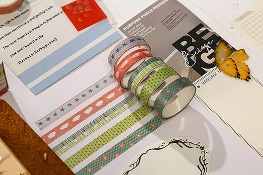 60 Rolls Cute Washi Tape Pack Basic Mini Adhesive Tapes Stars, Plaids, Florals, Grids & Dots Patterns Decorative Masking Tape Sets for Craft, Kids, Scrapbook, DIY, Gift Wrapping (Kawaii)