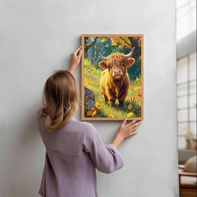 Gemozaic Highland Cow Diamond Painting Kits for Adults, Cute Cow Diamond Art Kits for Adults, Farmhouse Gem Art Kit for Gift Home Wall Decor, 12 x 16 Inch, No Frame