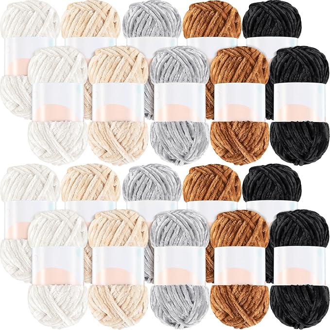 Woanger 20 Skeins Soft Chenille Yarn Velvet Blanket Yarn for Crocheting Hand Knitting Weaving DIY Craft, 10 Colors, 93 Yards Each (Earth Tone)