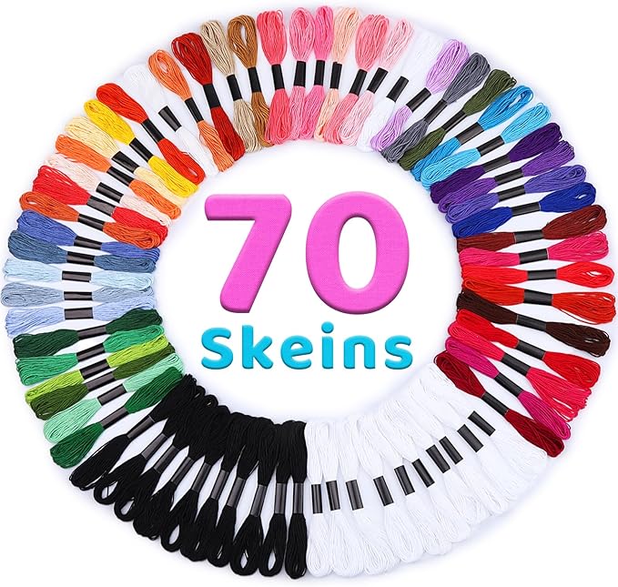 Embroidery Floss,70 Skeins Mixed Colors Cross Floss Stitch Thread, Hand Sewing Needle for Embroidery,Rainbow Color Friendship Bracelet String for Bracelet Making, Sewing Crafts