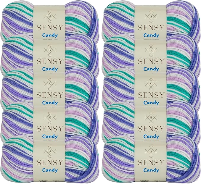 10 Skeins Candy Yarn, 3.5 oz, 251 Yards, Multicolor Yarn for Crocheting and Knitting, Craft Yarn, Gauge 3 Light (5847)