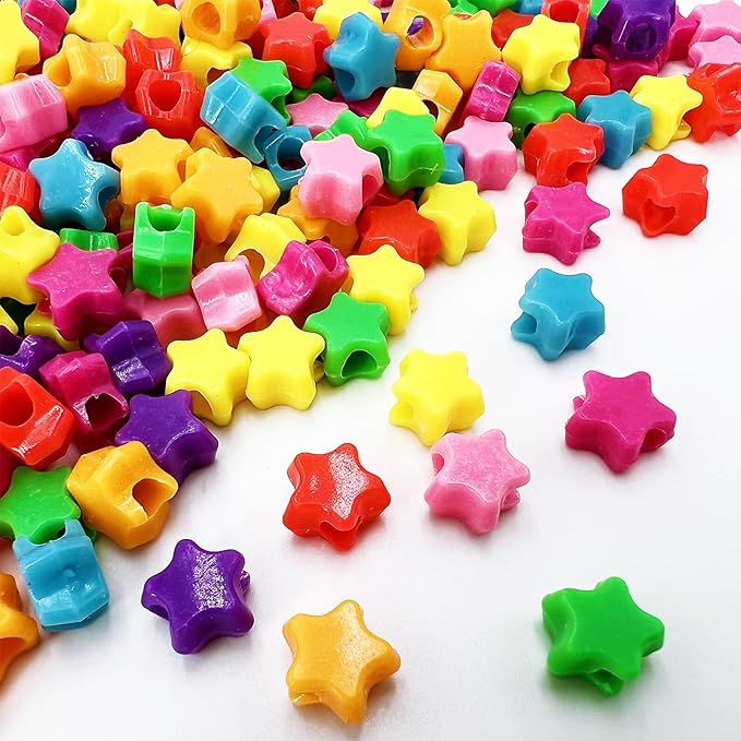MIIIM 1000 Pcs Colorful Star Pony Beads Shapes for Friendship Bracelet, Large Hole Kandi Beads for Hair Braids, Jewelry Making (Multi-Colored)