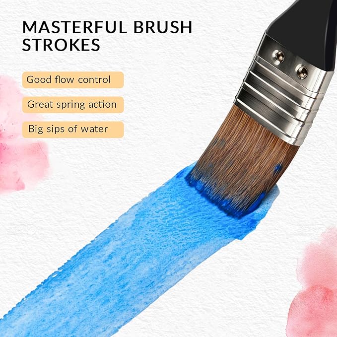 Watercolor Brush Professional, 11Pcs Water Color Paint Brushes Set for Artists, Shapes with Fan, Needle Pointed, Angular, Dagger, Cats Tongue for Watercolor, Gouache, Ink Painting