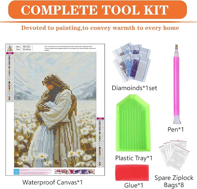 igoodom Jesus Diamond Art Kits for Adults, Jesus Diamond Painting Kit, Full Drill Round Diamond Art Kits, DIY Gem Art and Crafts for Home Wall Decor Gift 12x16inch