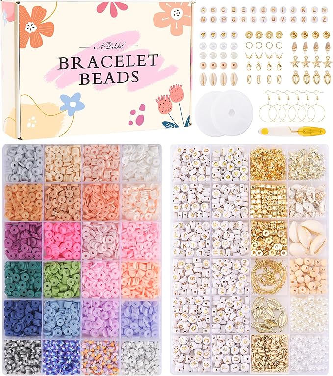 ADIIL 7200 Pcs Clay Beads Friendship Bracelet Making Kit, 24 Colors 6mm Polymer Heishi Beads, Pastel