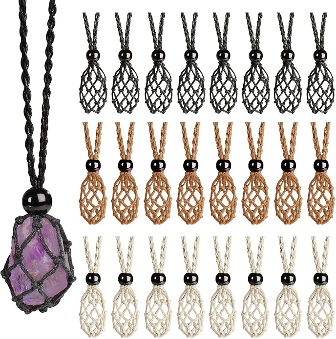24pcs Adjustable Empty Necklace Holder Crystal Stone Necklace Pendant Necklace Cord Hand Woven Necklace Ropes for Jewelry Making