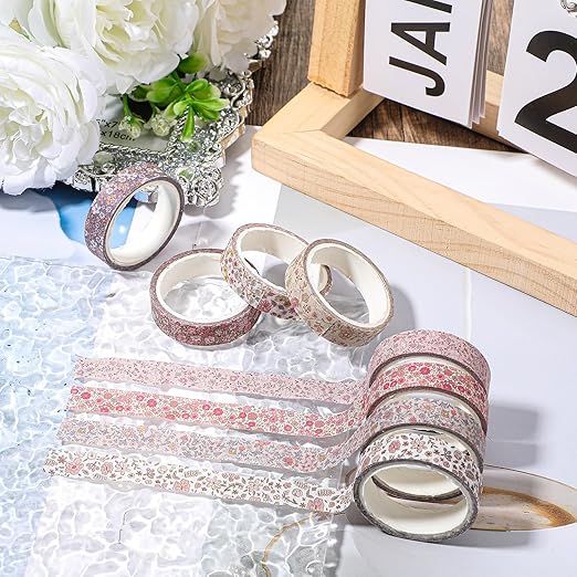 8 Rolls Flowers Arts Adhesive Tapes,Sakura Washi Tape Charming Vintage Washi Tape Set Thin Retro Decorative Masking Tapes for Journals Scrapbooking DIY Crafts Planners Gift Wrapping(Floral)