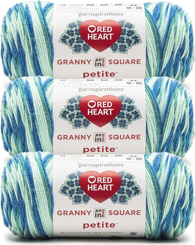 Red Heart All in One Granny Square Petite Snazzy Yarn - 3 Pack of 250g/8.8oz - 100% Acrylic - #4 Worsted (Medium) - 440 Yards - Knitting/Crochet