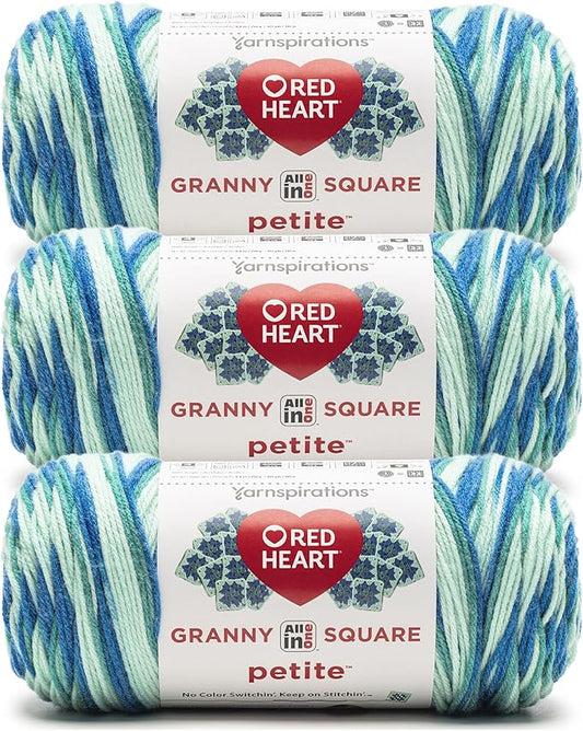 Red Heart All in One Granny Square Petite Snazzy Yarn - 3 Pack of 250g/8.8oz - 100% Acrylic - #4 Worsted (Medium) - 440 Yards - Knitting/Crochet