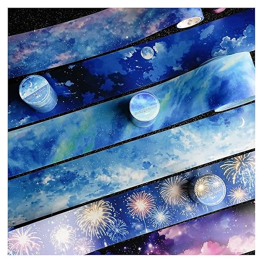 6Rolls PET Tape Stickers for Scrapbooking Supplies, Decorative Sky Cloud Star Themed Journal Stickers for Scrapbooking, Journaling, Junk Journal Supplies,Planer (Island)
