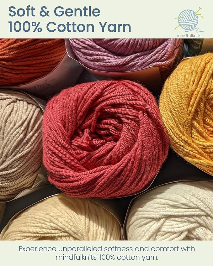 Knitting Yarn, Crochet Yarn, Mindfulness and Relaxation 100 Percent Cotton Yarn, Single Color 2-Pack - Medium Number 4 Worsted Bundle, Soft & Gentle for Garments, Amigurumi, Baby Items by mindfulknits