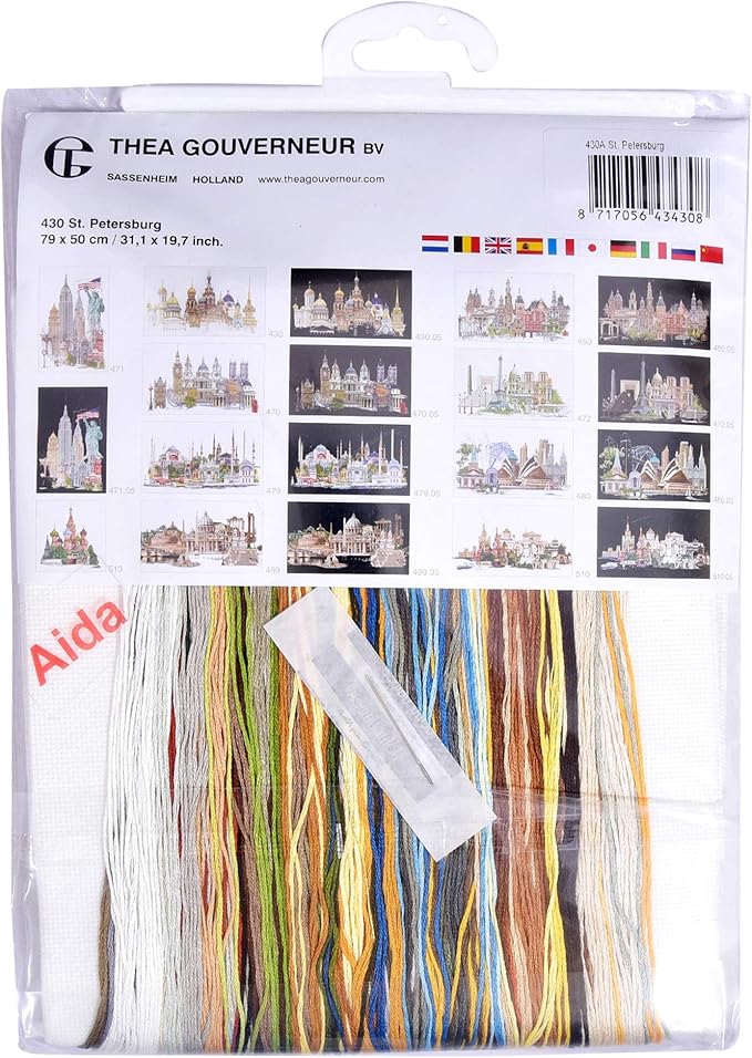 Thea Gouverneur - Counted Cross Stitch Kit - St. Petersburg - Aida - 18 Count - Embroidery Kit for Adults - DMC Embroidery Threads and Other Cross Stitch Supplies Included - 430A