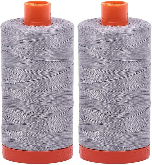2-Pack - Aurifil 50WT - Mist (2606) Solid - Mako Cotton Thread - 1422 Yards Each …