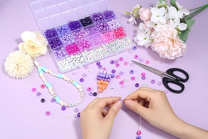 Purple Pony Beads 18 Colors Pony Beads for Bracelet Making Friendship Bracelet Making Kit DIY Craft Kandi Kit 720Pcs Suit for 14 Years of Age and Older