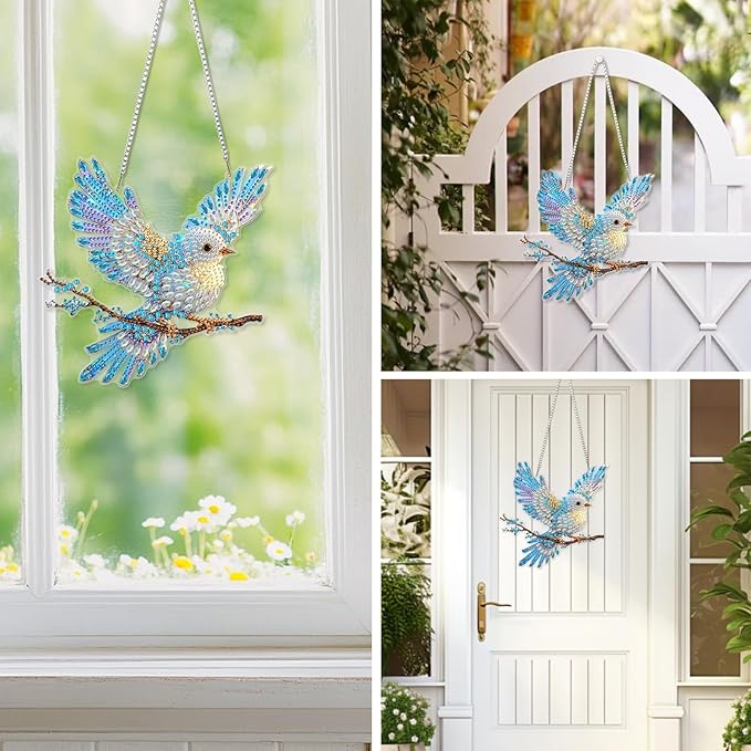 EOBROMD Diamond Hanging Art Kits for Adults, Bird Diamond Art Painting Suncatcher, DIY Special Shaped Rhinestone Kits for Adults, Window Pendants Garden Wall Hanging Ornament