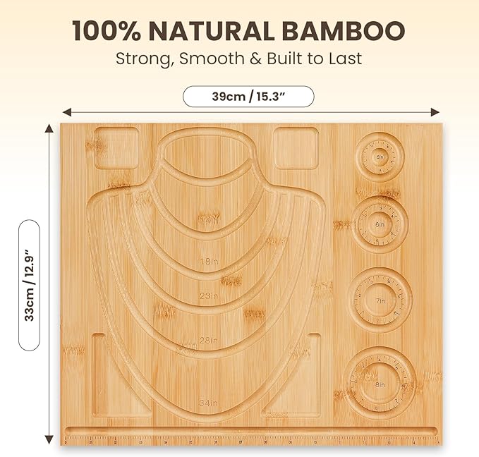 Bamboo Bead Board for Jewelry Making – Large Bead Tray & Wooden Beading Board, Necklace & Bracelet Design Board, DIY Jewelry Making Supplies with Measuring Slots for Beads Craft Projects.