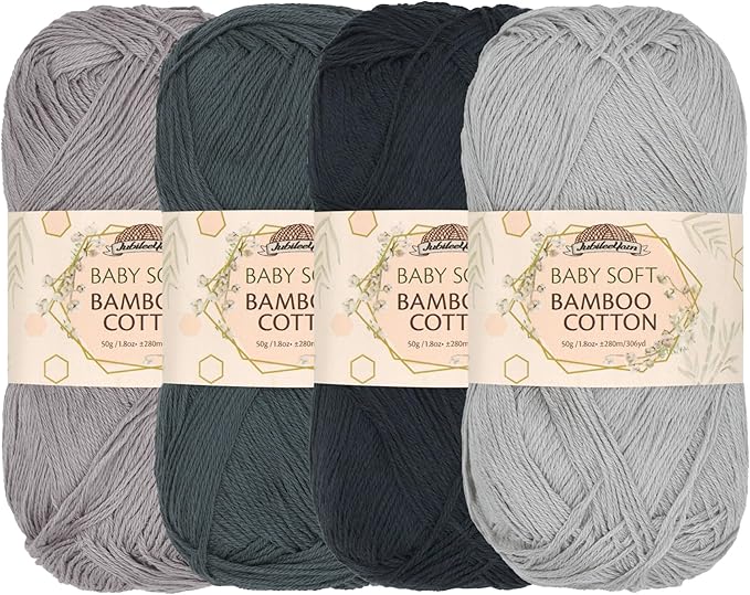 JubileeYarn Baby Soft Bamboo Cotton Yarn - 50g/Skein - Shades of Grey - 4 Skeins