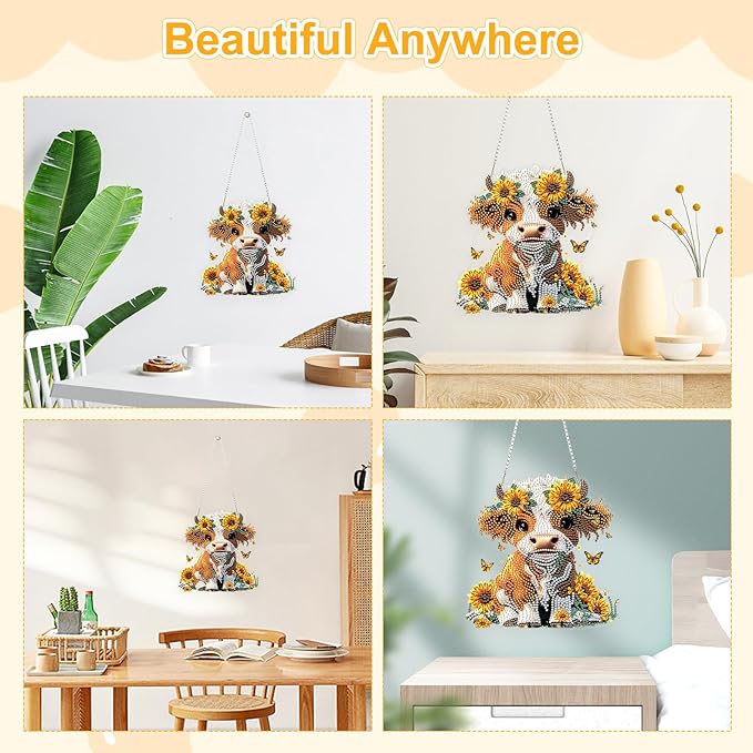 TOSTOG Countryside Flower Calf Diamond Art Pendant Kit for Adult, Diamond Painting Hanging Kit for Beginners, 5D DIY Crafts Gem Art, Waterproof Full Accessories for Home Decor Idea 20 * 20 cm/8 * 8 in