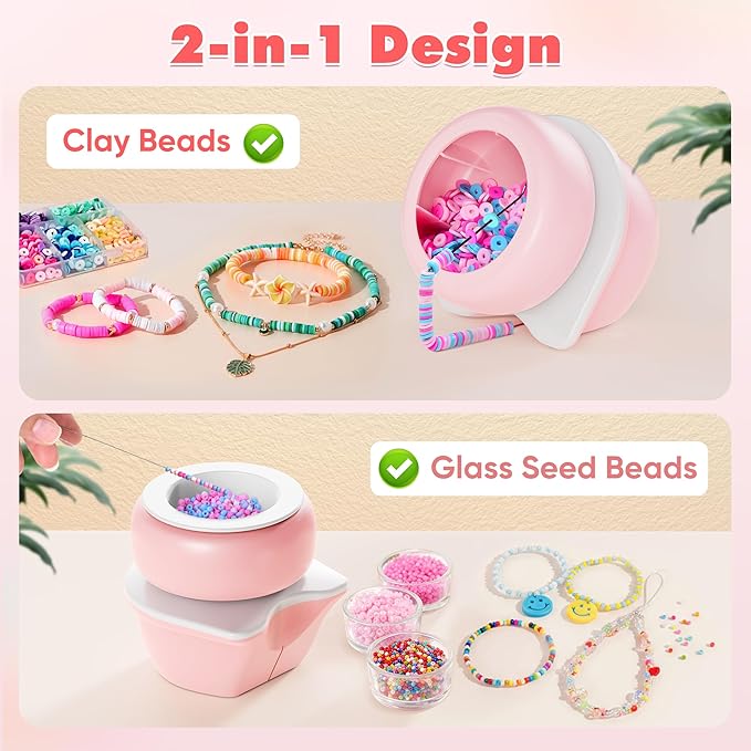 Electric Bead Spinner Tools, 2 in 1 Rechargeable Clay Bead Kit and Cordless Seed Bead Spinner for Jewelry Making, Automatic Bracelet Maker Machine, DIY Arts and Crafts Holiday Birthday Gifts