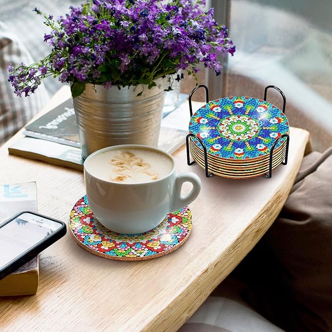 6 pcs Diamond Painting Coasters | Diamond Art Coasters | Mandala Diamond Art Painting | Perfect Art Craft Gift for Mandala Lover, Dad, Mom, Grandparents, Brother, Sister.