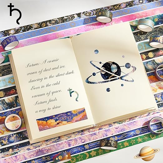 Gold Foil Washi Tape Set 30 Rolls,Celestial Decorative Masking Tape for Junk Journal, Journaling & Scrapbook Supplies, DIY Crafting Supplies
