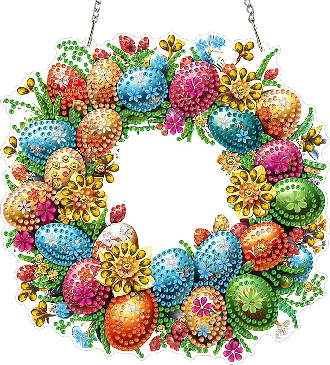 RICUVED Easter Diamond Art Hanging Kit for Adult, Eggs Special Shaped Diamond Painting Pendant Board Kit, 5D Art Suncatchers Double Sided Hanging Acrylic Window Ornament for Home Garden Decor
