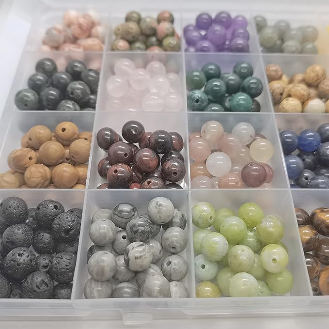 480pcs Natural Round Stone Beads Genuine Real Stones Beading Loose Gemstone DIY for Bracelet Necklace Earrings Jewelry Making (8mm-24 Color S2, 8mm)