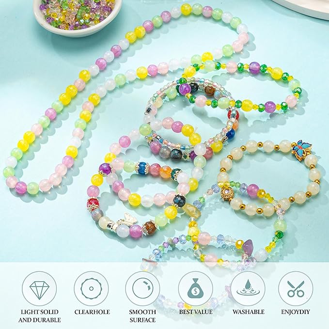 Craft Glass Assorted Beads for Bracelet Making Kit, Including Rondelle Beads, Facted crystal Beads, Ideal for DIY Handmade, Charms, Necklaces & Accessories, Jewelry Making Supplies for Beads Lovers