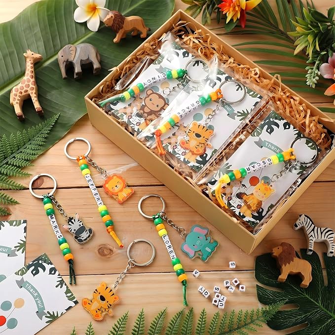 Suncalla 984 Pcs 24 Set Jungle Safari Animal Keychain Making Kit DIY Zoo Animals Key Chain Vacation Bible School Crafts Letter Beads Birthday Gift Woodland Party Favor for VBS Adult(Lovely Color)