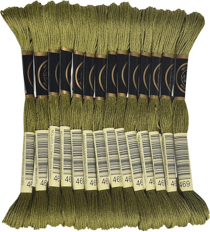 LE PAON Embroidery Floss, 14-Pack Six Strands 100% Long Staple Cotton Embroidery Thread, 8.7-Yard，Color Number：469, Avocado Green