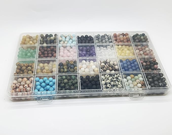 Yephac 1120pcs 6mm Natural Stone Beads, Round Crystals Bead Genuine Real Stones, Gemstone Beads Kit Charms for Bracelets Jewelry Making,Box Packed(28 Colors-1,6mm)