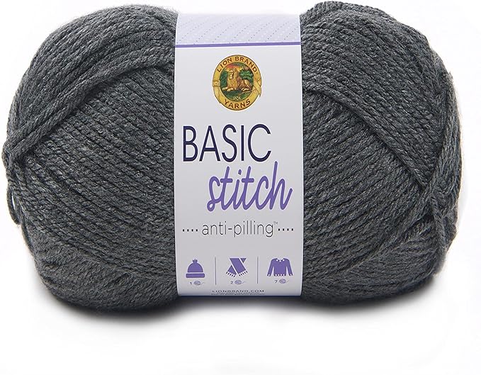 Lion Brand Yarn Basic Stitch Anti-Pilling Yarn for Crocheting, Knitting, and Crafts, Charcoal Heather, 1 Pack