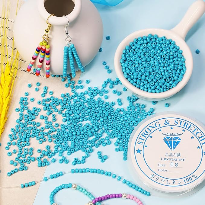 Bala&Fillic Turquo Blue Color 3mm Seed Beads About 3600pcs/100Grams in Bag, 8/0 Glass Craft Beads for Making Bracelet and Necklace (Turquo Blue)